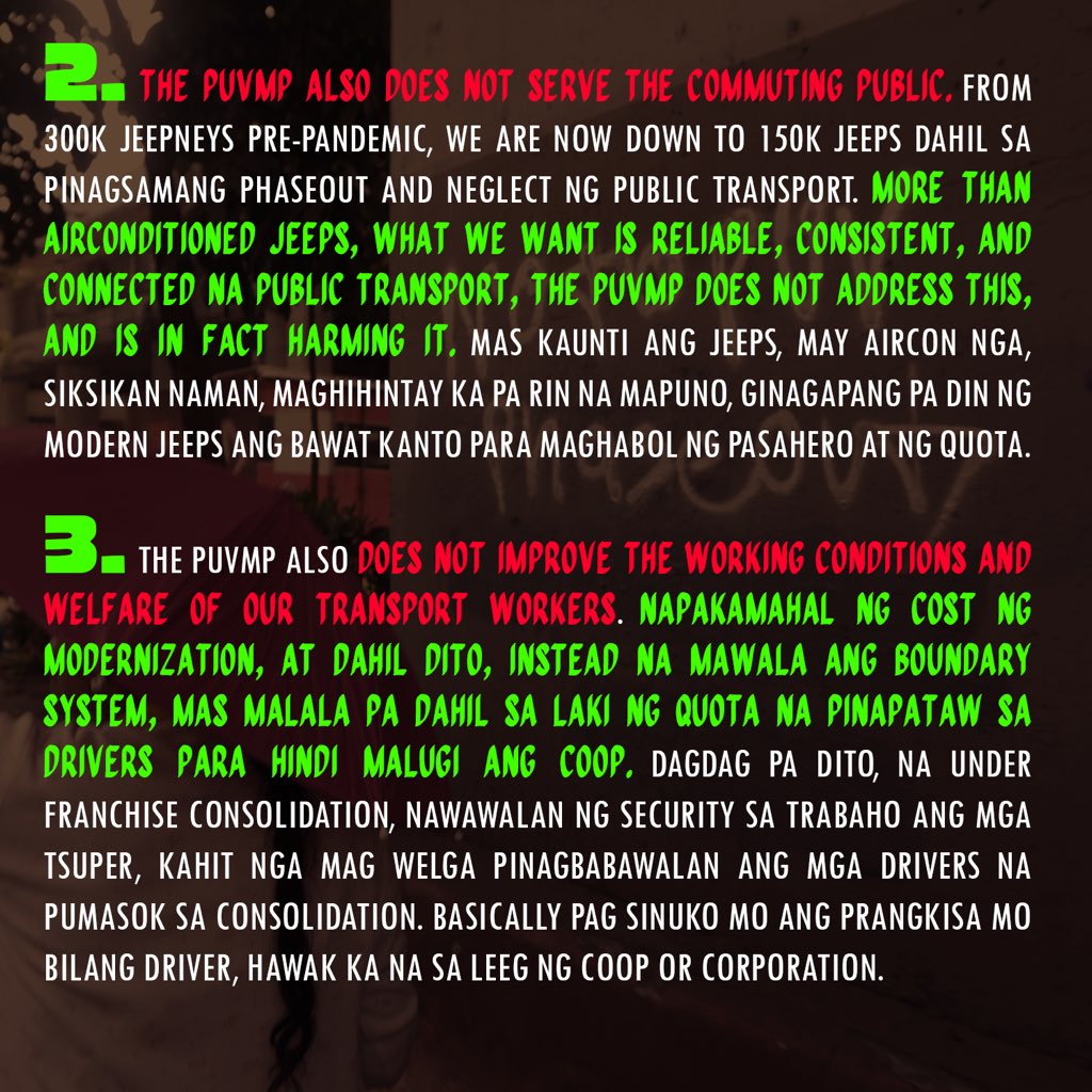 anakbayan_ph's tweet photo. FACTS ABOUT THE TRANSPORT STRIKE!

Ano-ano nga ba ang rason ng mga tsuper at operator kung bakit tinututulan ang PUV Phaseout? 🧐

#NoToPUVPhaseout
#NoToJeepneyPhaseout https://t.co/nsLOeR5ft2