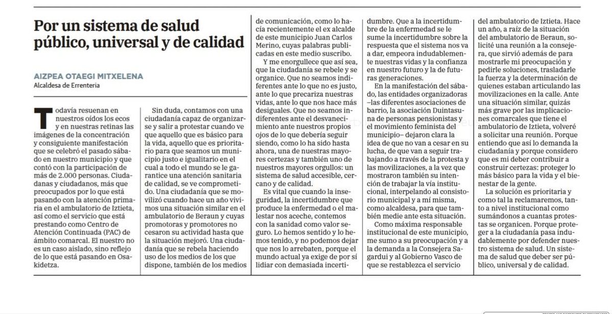 AizpeaOM's tweet image. El ambulatorio de Iztieta requiere de una solución prioritaria que reclamaremos a nivel institucional y sumándonos a cuantas protestas se organicen.

Porque proteger a la ciudadanía pasa indudablemente por defender un sistema de salud público, universal y de calidad @diariovasco