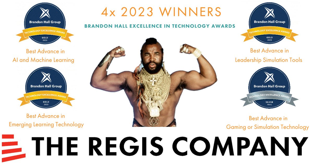 Look at all that gold 👀 @TheRegisCompany crushed it in this year's @BrandonHallGrp Excellence in Technology Awards, winning in all categories that we applied for 💪🏼🚀 #learning #technology #edtech #ai #LeadershipDevelopment #simulations #BHG #excellenceintechnology #bhgawards