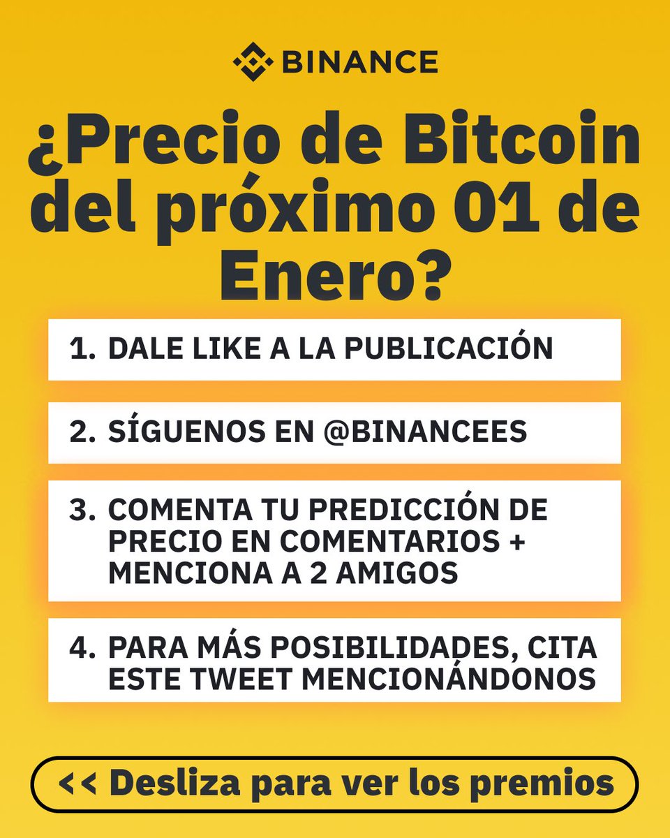 BinanceES's tweet photo. Adivina el Precio de #Bitcoin el próximo 1 de Enero de 2024 y gana regalos para estas Navidades 🎅🎄

Para participar:

1️⃣ Dale Like a esta publicación ❤️
2️⃣ Síguenos en @binanceES ✌🏻
3️⃣ Comenta tu predicción y menciona a 2 amigos 🫶
4️⃣ Cita este tweet 😎

🍀 MUCHA SUERTE 🍀 https://t.co/p432TxkfIs
