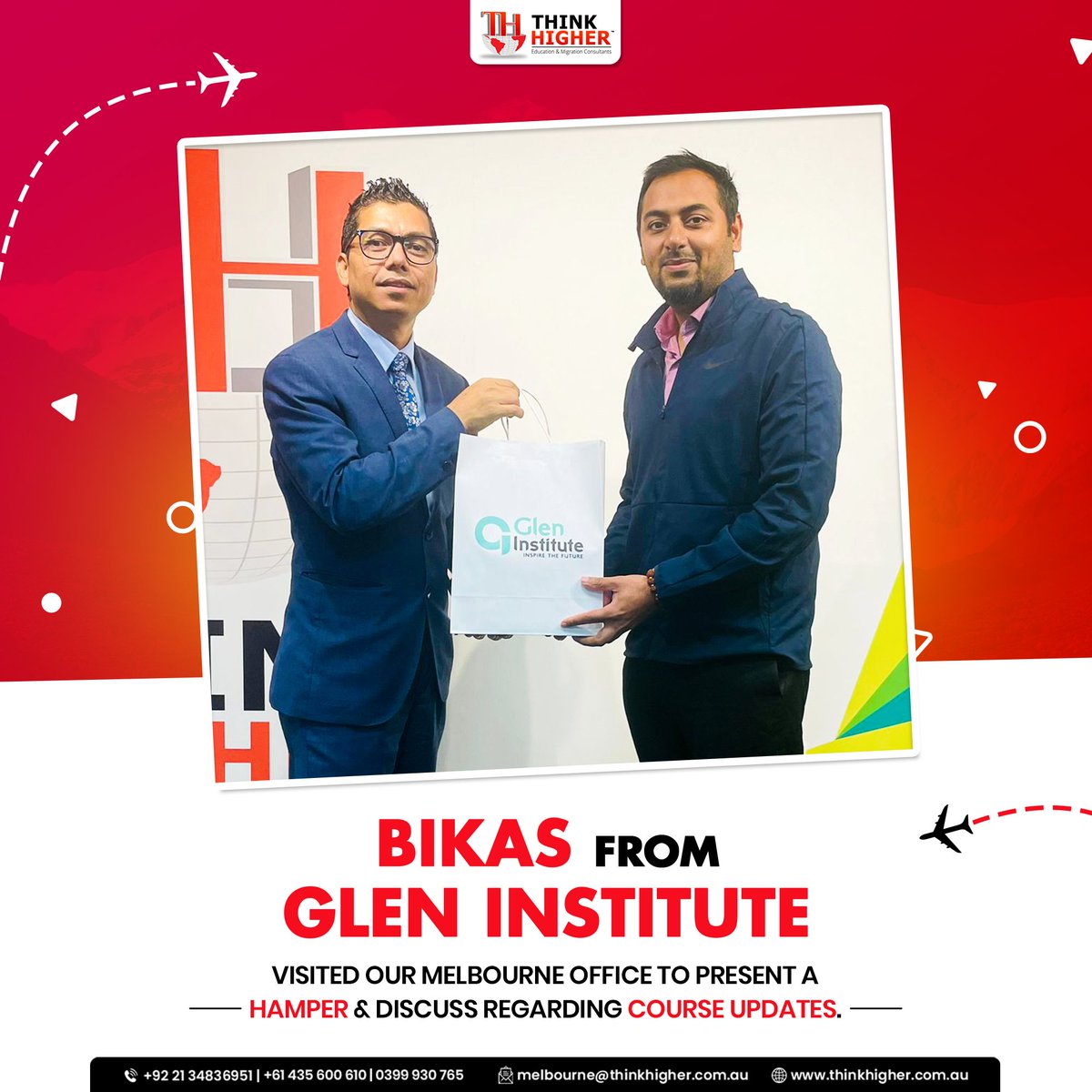 BIKAS from GLEN INSTITUTE dropped by to present a thoughtful hamper and discuss the latest course updates. #ThinkHigher #StPeterInstitute #MelbourneOffice #Collaboration #EducationUpdates #CollegePromotions #EducationPartnership #HigherEducation #ThinkHigherconsultants #update