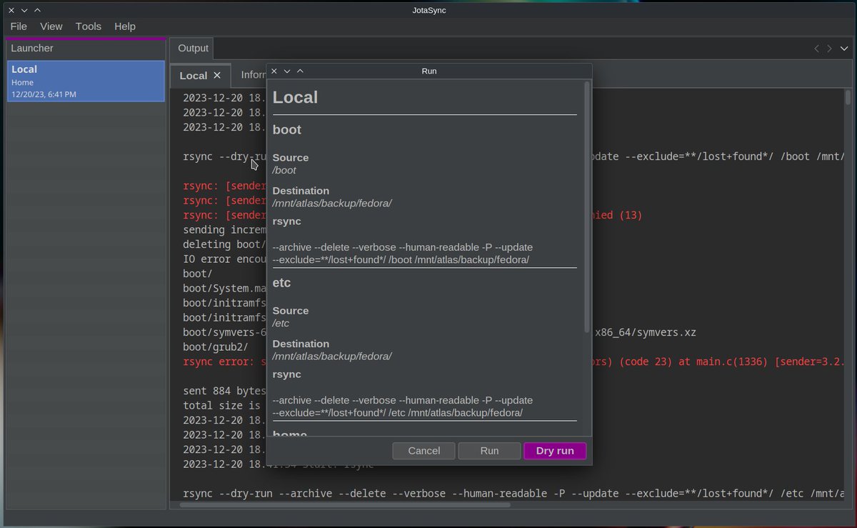 PatrikKarlstrom's tweet image. I wrote a #rsync GUI in #Java back in 2015 called #JotaSync. 

Ever since I have planned for an update and made some fruitless efforts too. 

But today I ran my first #backup with the next version based on #NetBeans Platform and #JavaFX. 

Still very rough around the edges though