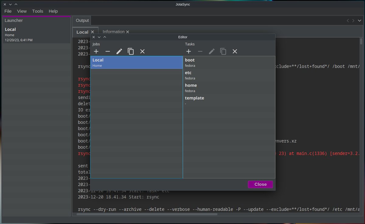 PatrikKarlstrom's tweet image. I wrote a #rsync GUI in #Java back in 2015 called #JotaSync. 

Ever since I have planned for an update and made some fruitless efforts too. 

But today I ran my first #backup with the next version based on #NetBeans Platform and #JavaFX. 

Still very rough around the edges though