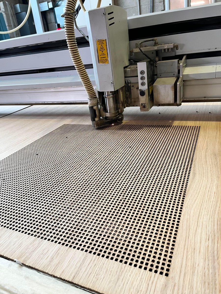 A high volume screen job on 3mm oak veneered MDF.
1000's of holes per part and hundreds of panels for a joinery company

#UKManufacturing #EngineeringUK #ManufacturingUK #UKmfg #GBmfg #LaserCutting #LaserEngraving #MFG #ailu