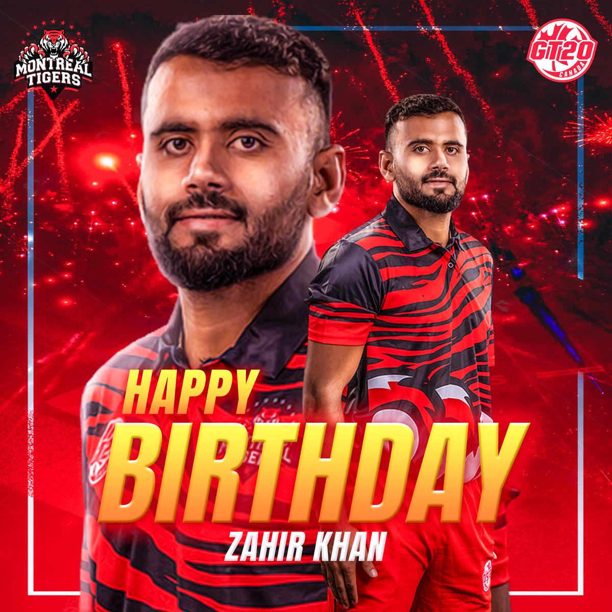 🎉🎂 Wishing a fantastic birthday to Zaheer Khan! 🏏🇦🇫 May your day be filled with joy, cricketing triumphs, and memorable moments. 🌟🥳 

#montrealtigers #gt20canada #roarwithus #HappyBirthdayZaheerKhan #AfghanistanCricket #CricketCelebrations