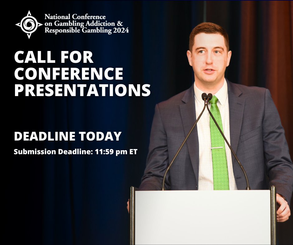 Today is the LAST day to submit a conference presentation proposal for the 2024 National Conference on Gambling Addiction & Responsible Gambling. Learn more and submit a proposal today at ncpgambling.org/.../call-for-p…