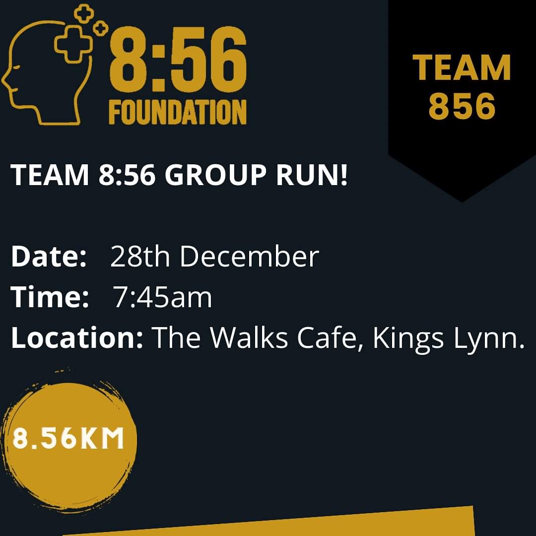 #TEAM856 Christmas Run &amp; Walk

Join Danny &amp; Laura for the 1st #TEAM856 Run covering 8.56Km

There will also be a 2Km Walk around the The Walks for those looking for something more gentle

Thurs 28th Dec
7:45am
Walks Cafe start

All welcome and Coffee at Costa afterwards