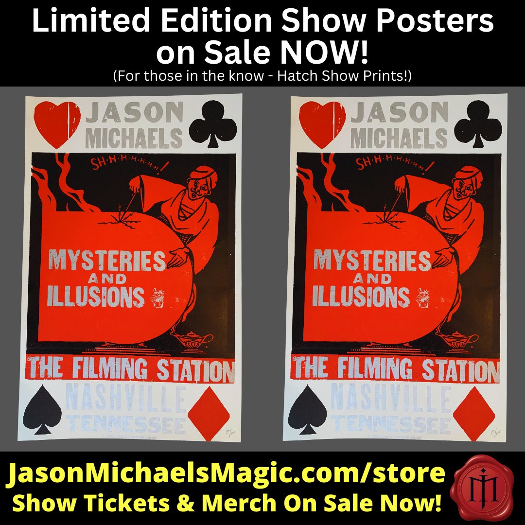 FRIENDS &amp; #MAGICIANS!! I'm releasing a limited number of my official, numbered show posters that, up until now, have only been available to buy at my show. Very cool gift idea for the collector or lover of #magic in your life. jasonmichaelsmagic.com/store #hatchshowprint #magicposter