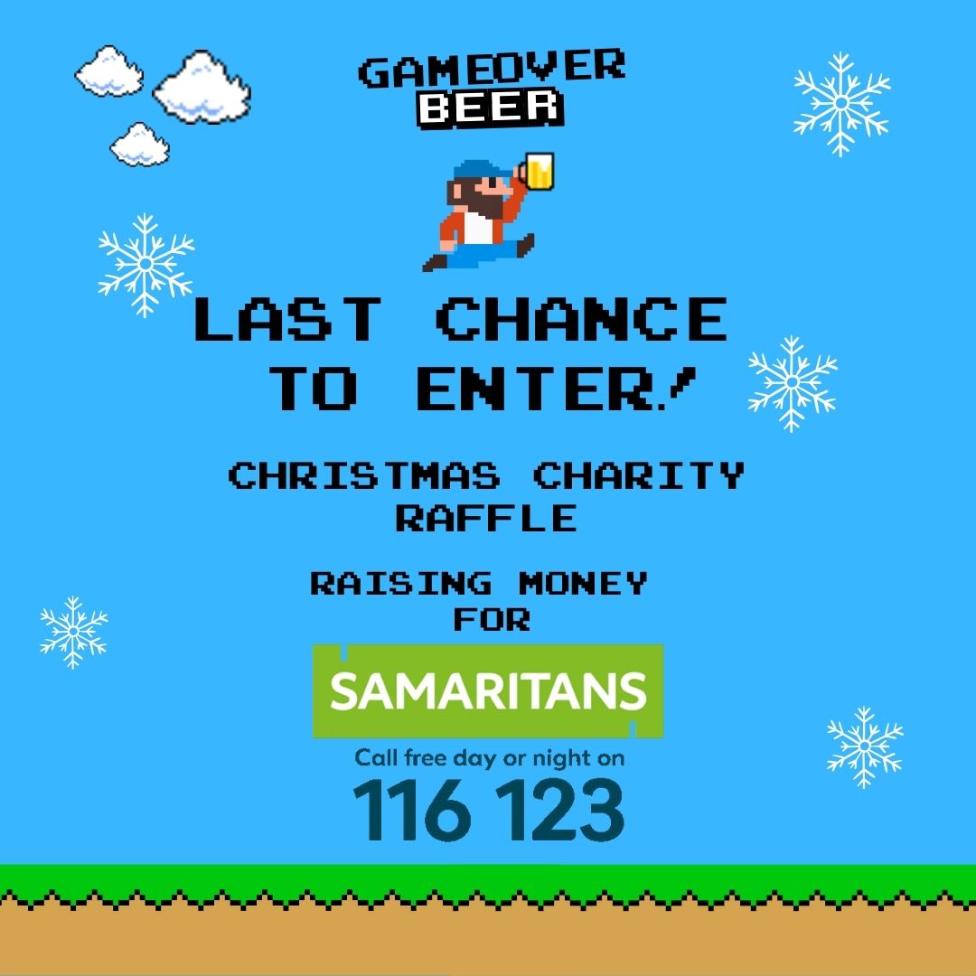 Enter our charity raffle by 5pm tomorrow! Lots of amazing prizes with everything going to @samaritans Entry and T&Cs here: gameoverbeer.com/christmas-char…