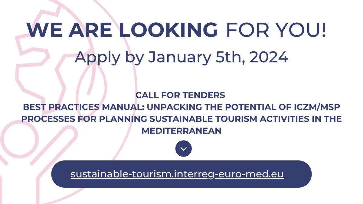 📢 @IMC_CPMR seeks a specialised consultant/firm to craft a 'Best Practices Manual: Unpacking the Potential of ICZM/MSP Processes for Planning #SustainableTourism Activities in the Mediterranean' Are you the right expert? INFO 👉shorturl.at/CGSZ3 Apply by January 5th, 2024