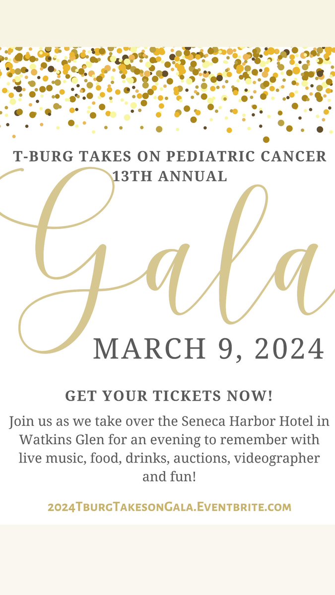 2024TburgTakesOnGala.eventbrite.com

#fundraiser #pediatriccancerawareness #supportingfamilies #NewYork #trumansburg