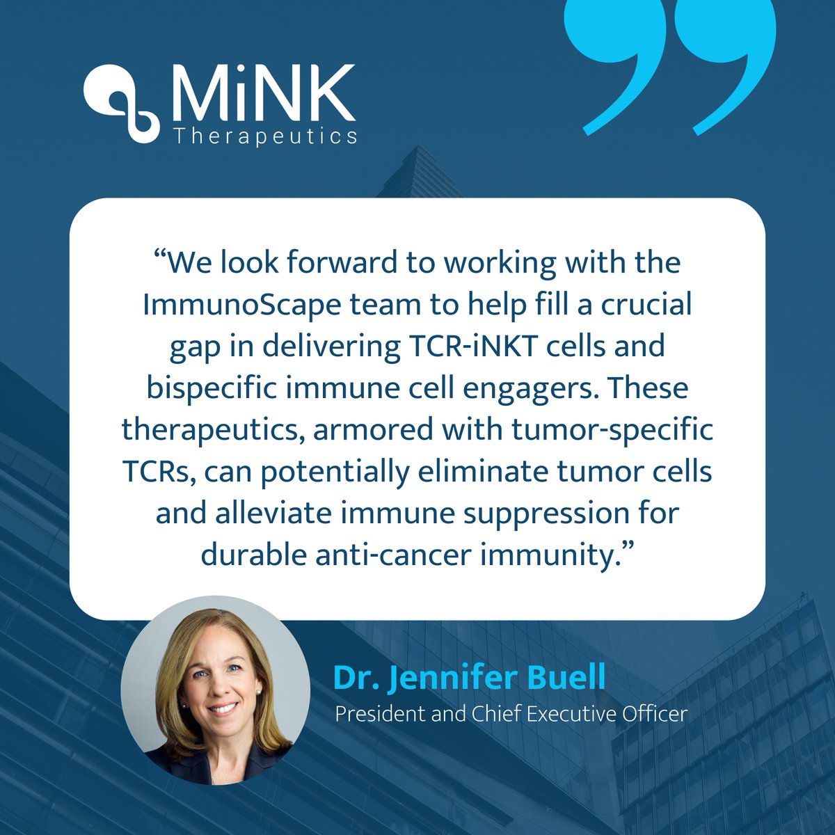 MiNK Therapeutics (@mink_inkt) on Twitter photo MiNK and <a href="/ImmunoScape/">ImmunoScape</a> collaborate to develop next-generation TCRs for solid tumors. The partnership aims to accelerate the development of TCR-based therapies against novel targets in T cells, #iNKT cells, and other modalities.
Learn more: bit.ly/3v40HQZ MiNK and <a href="/ImmunoScape/">ImmunoScape</a> collaborate to develop next-generation TCRs for solid tumors. The partnership aims to accelerate the development of TCR-based therapies against novel targets in T cells, #iNKT cells, and other modalities.
Learn more: bit.ly/3v40HQZ