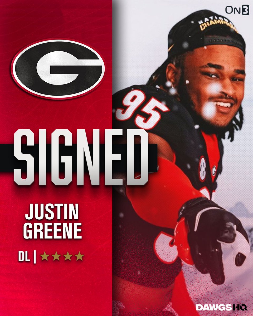 Offensive lines know: GREENE IS MEAN. Welcome to #UGA, @justingreene95! on3.com/teams/georgia-… Signing Day Central: on3.com/teams/georgia-… Join @DawgsHQ today: on3.com/teams/georgia-…