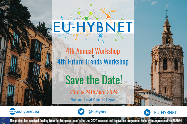 EU-HYBNET Project (@euhybnet) on Twitter photo ✍️Make sure to write these dates down!
On 23-24 April, 2024, the EU-HYBNET project will be organising its 4th Future Trends Workshop and 4th Annual Workshop in Valencia Spain, at the headquarters of <a href="/policialocalvlc/">PoliciaLocalValència</a>.
Registrations and initial agenda already on our website! ✍️Make sure to write these dates down!
On 23-24 April, 2024, the EU-HYBNET project will be organising its 4th Future Trends Workshop and 4th Annual Workshop in Valencia Spain, at the headquarters of <a href="/policialocalvlc/">PoliciaLocalValència</a>.
Registrations and initial agenda already on our website!
