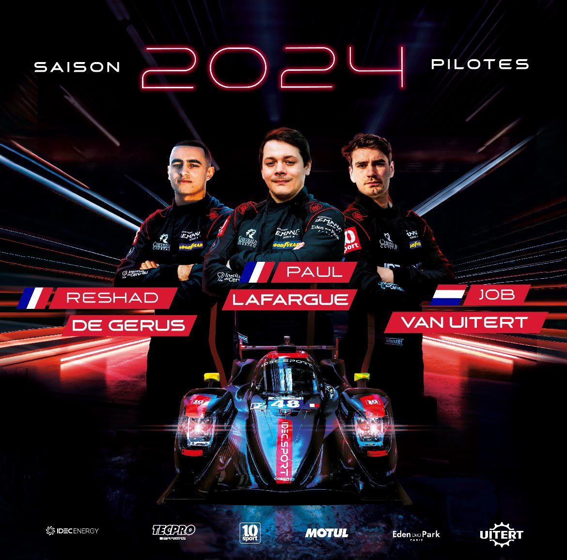 Our new LMP2 trio for 2024 🏆 IDEC SPORT is already in the starting blocks for the 2024 European Le Mans Series season in the LMP2 class. For this new season, Paul LAFARGUE will be supported by Frenchman Reshad DE GERUS and Dutchman Job VAN UITERT. #elms2024 #idecsportracing