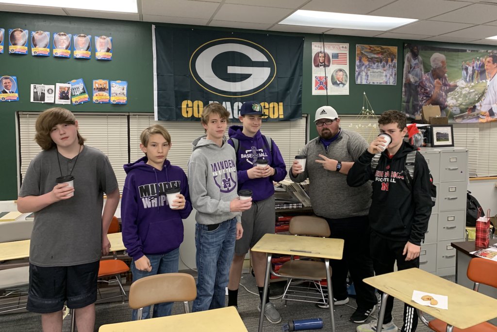 'Find happiness in making others happy.' The CLJMS Linguistics 8 class was spreading some holiday cheer this morning in 8th grade hall with cookies and cocoa. Have a great Wednesday, everyone! Make someone happy today!