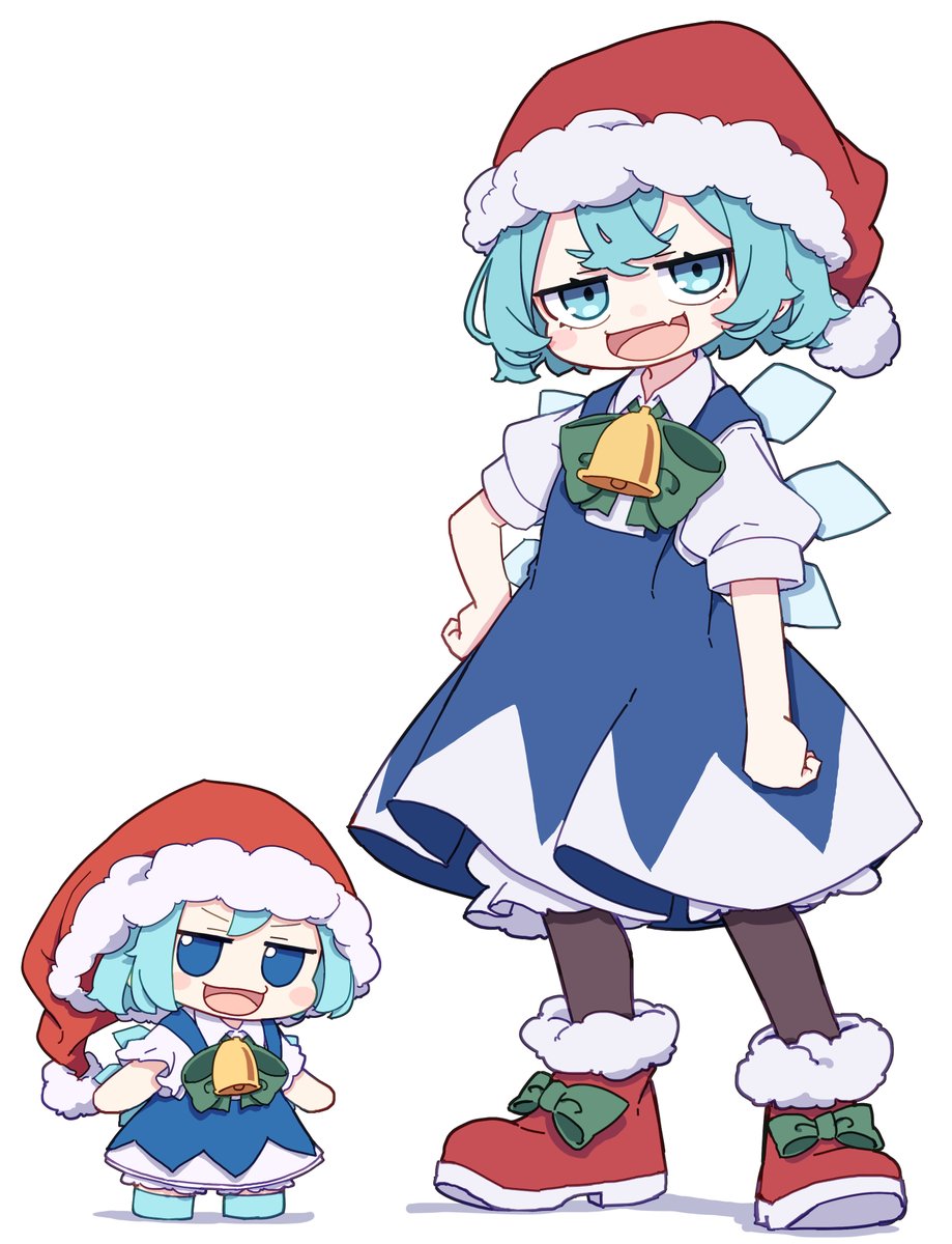 cirno ice wings ice santa hat wings blue hair dress blue dress  illustration images