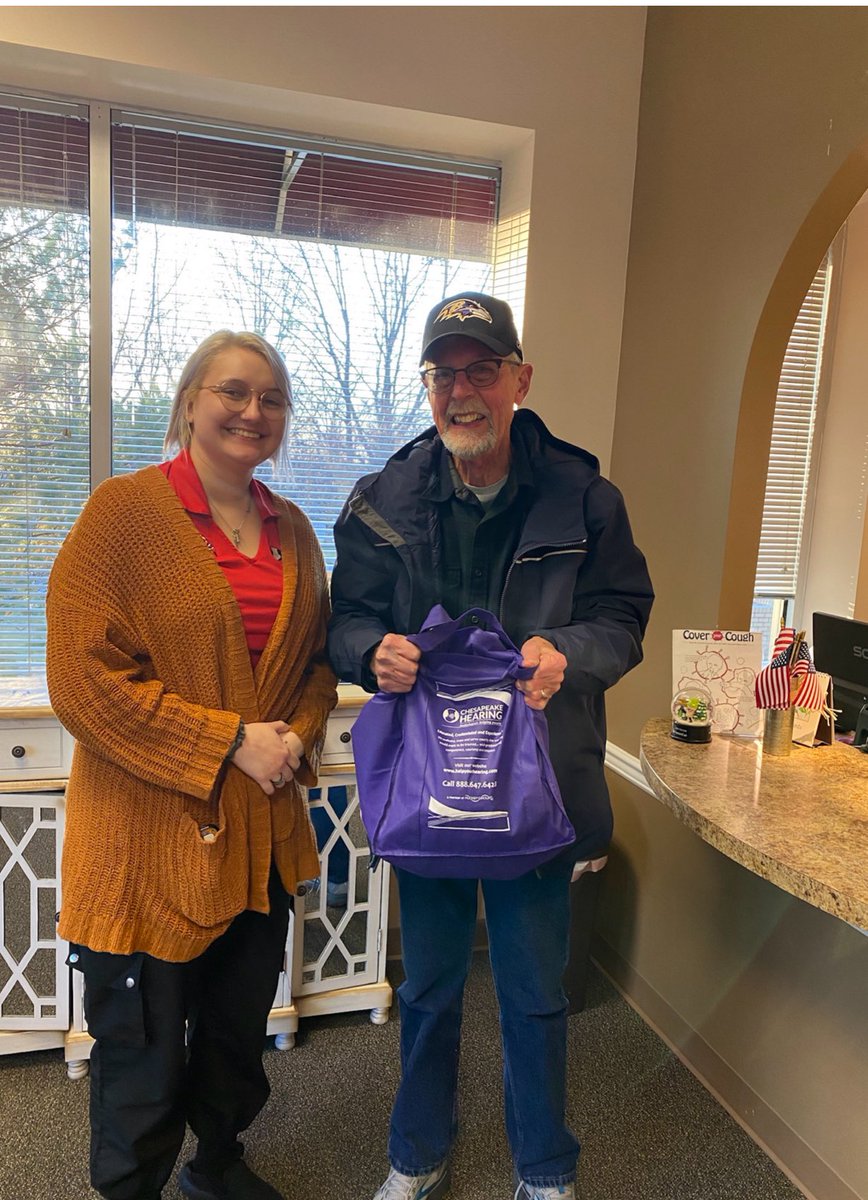 A happy patient in our Columbia office! He won a Christmas ham and his Ravens keep winning! #chesapeakehearing #betterhearing