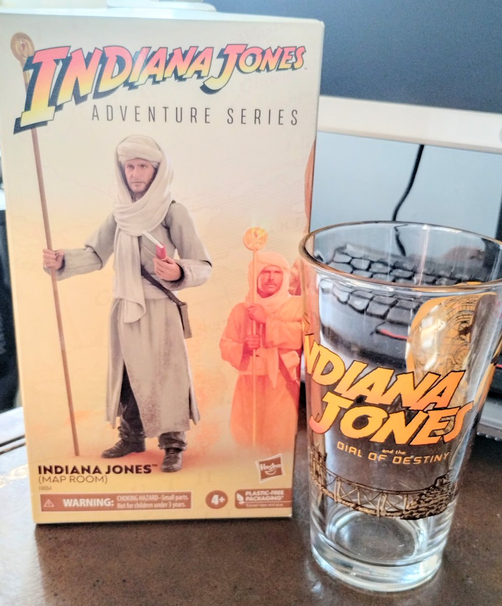 A thousand thanks to our buddy @TheJeffMcGee for the #DialofDestiny pint glass and to Target for the #IndianaJones (map room) Adventure Series figure for just $11.99.
