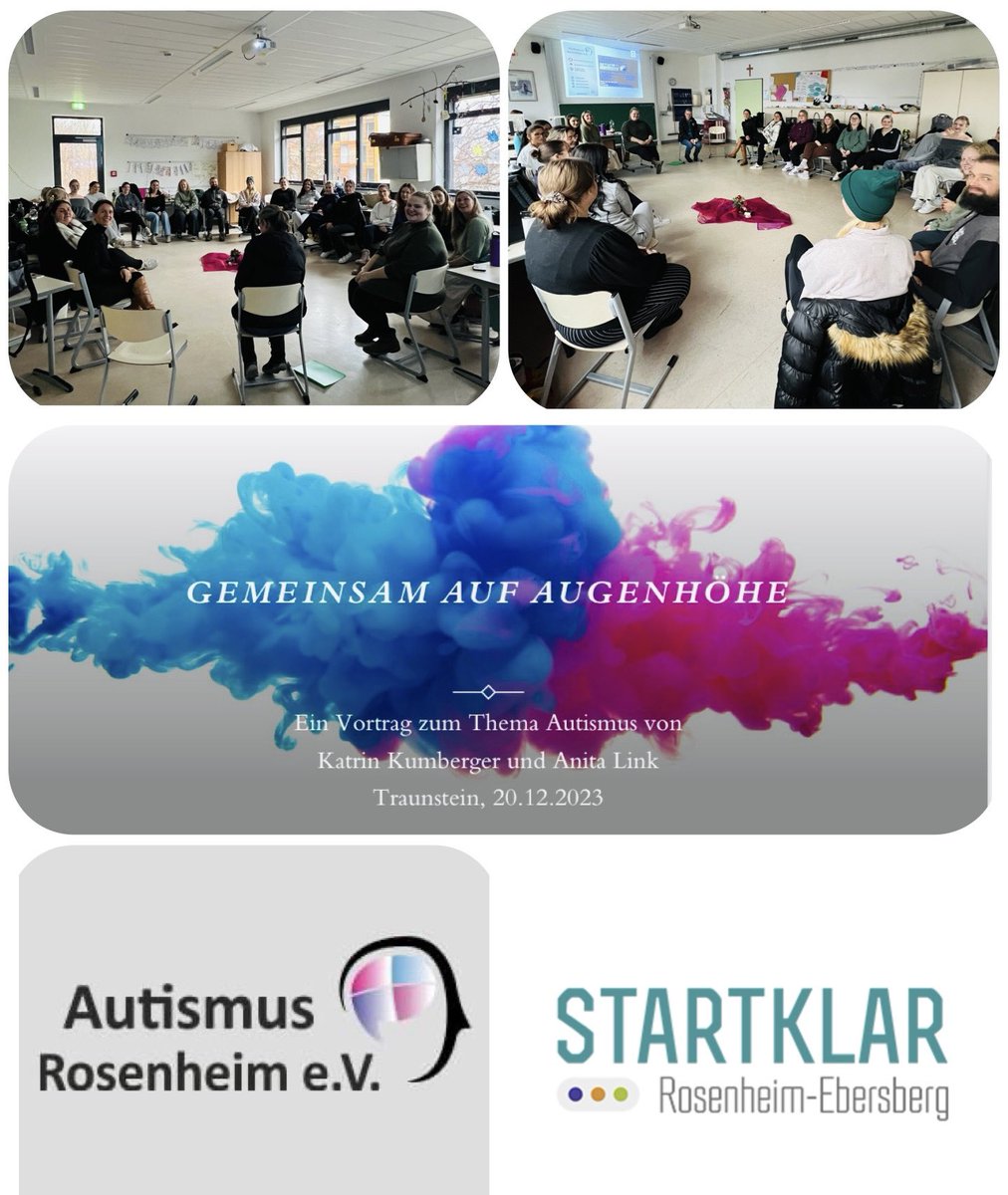 Gemeinsam auf Augenhöhe heute in der Fachschule für Heilerziehungspflege Traunstein.
Es wurde gelacht und sogar ein wenig geweint (vor Rührung), es gab Gänsehaut Momente und viele tolle Fragen. 

Danke für eure Aufklärungsarbeit! 

#autismus #augenhöhe