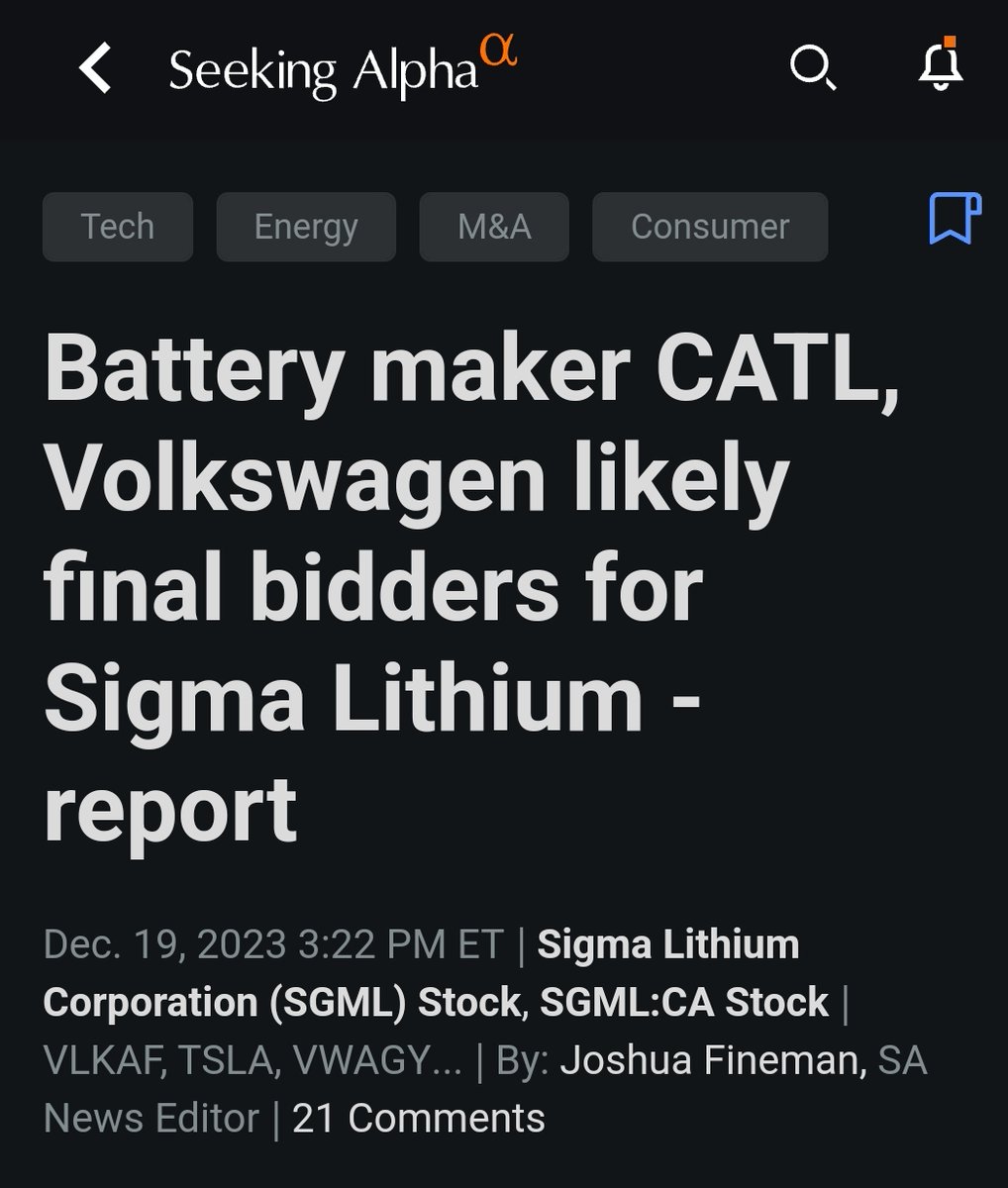 kimminhihi_KM's tweet image. #SigmaLithium #SGML #CATL #폭스바겐 #테슬라 
☑️CATL과 폭스바겐이 시그마 리튬(Sigma Lithium, SGML) 인수를 위한 최종 입찰자임.

☑️시그마 리튬은 나스닥과 싱가포르 증권 거래소(Singapore Stock Exchange)에 &apos;시그마 브라질(Sigma Brazil)&apos;을 상장할 계획 발표.

☑️거래는 중국과 캐나다 정부의…