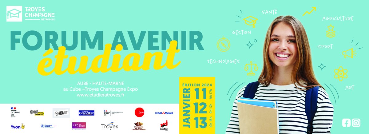 Retrouvez les équipes de l’IUT ainsi que nos étudiants au Forum Avenir Étudiant de Troyes.  

➡️ Rencontres, échanges, découvertes de nos formations… nous répondrons à toutes vos questions.
📅 RDV du 11 au 13 janvier 2024
📍 @LeCubeTroyes

#iut #troyes | @universitereims