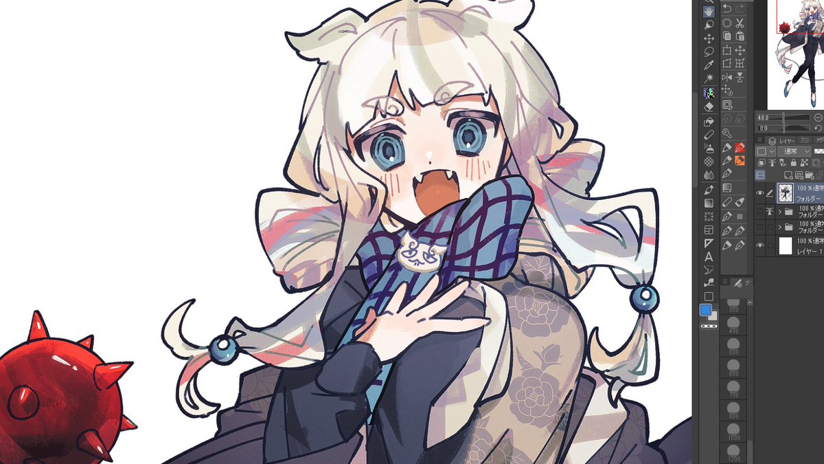 1girl scarf solo fangs blue eyes white hair blue scarf  illustration images