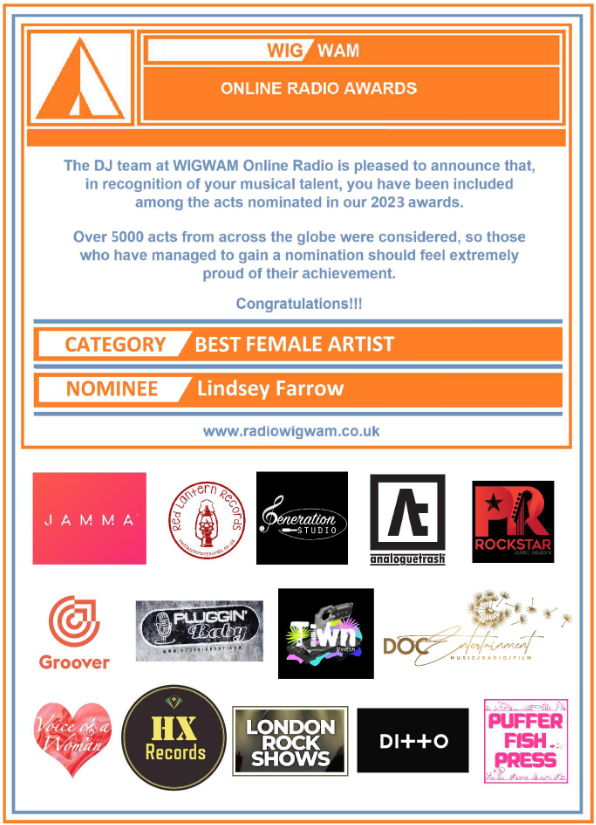 I'm so honoured to receive a nomination from <a href="/Radio_WIGWAM/">Radio-WIGWAM</a>  for best female artist!! I am completely over the moon and feel amazing to have even been considered for this!!! 

THANK YOU SO MUCH for all of everyone's support throughout this journey. It feels amazing!