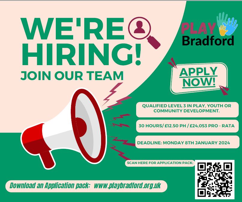 Fantastic opportunity with #PlayBradford. Please share! @OPAL_CIC @getoutmorecic @bradford2025 @LBUPlayworking @Active_Bradford @JoinUsMovePlay @bradford4better @BetterStartBfd @beap_c @SGYorkshire