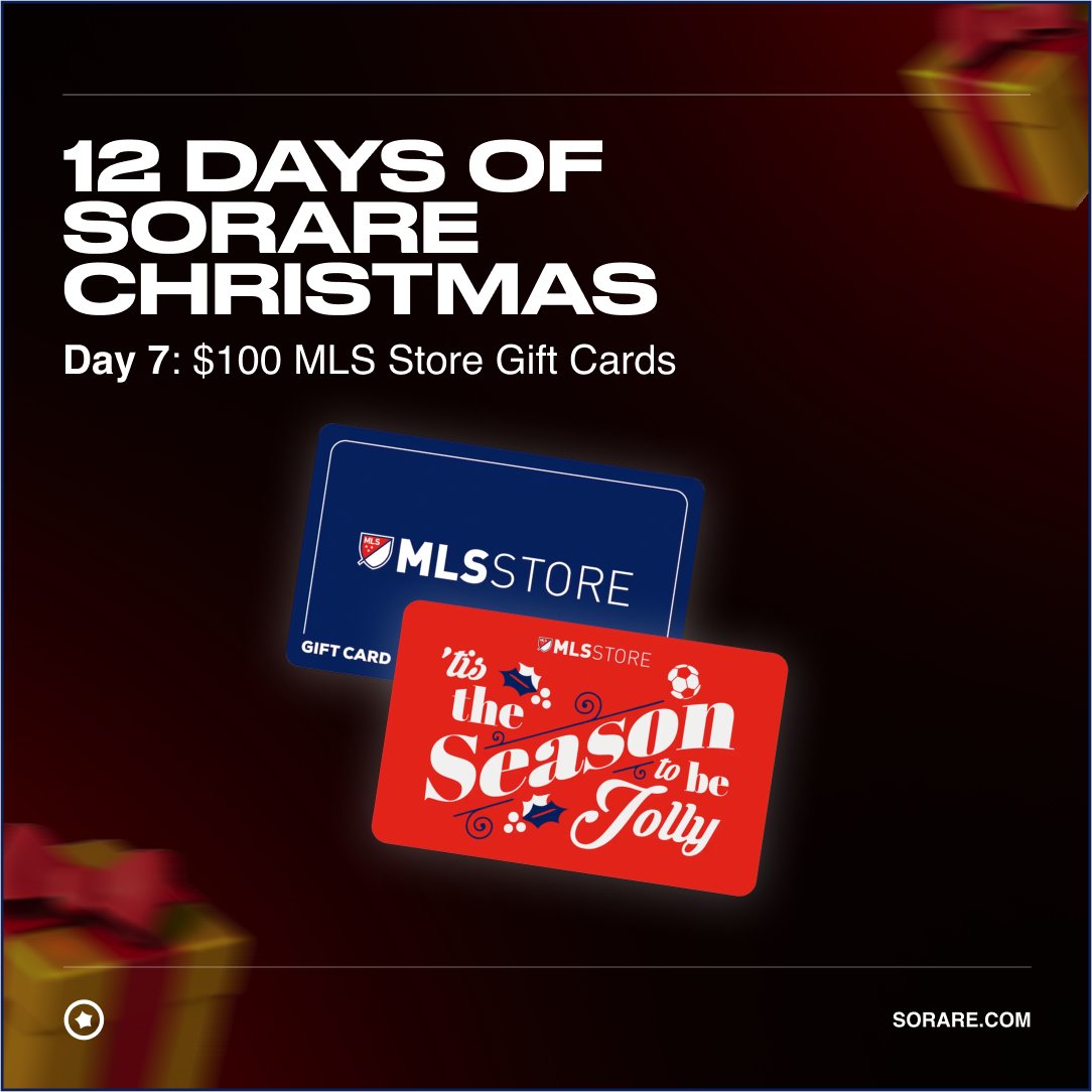 Sorare's tweet image. 🎵 On the 7th day of Christmas, @Sorare gave to me... 

$100 gift cards to the @MLS Store for 3 lucky Sorare Managers! 🇺🇸🇨🇦

To enter: 
1⃣ Follow @Sorare 
2⃣ Repost this
3⃣ Reply with your username