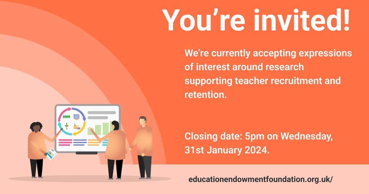 📢 Our new funding round is now open to research organisations looking to investigate how teachers can be best recruited and supported, particularly in areas of socio-economic disadvantage. 
 
More info: ow.ly/oNq350QkCCg

1/2