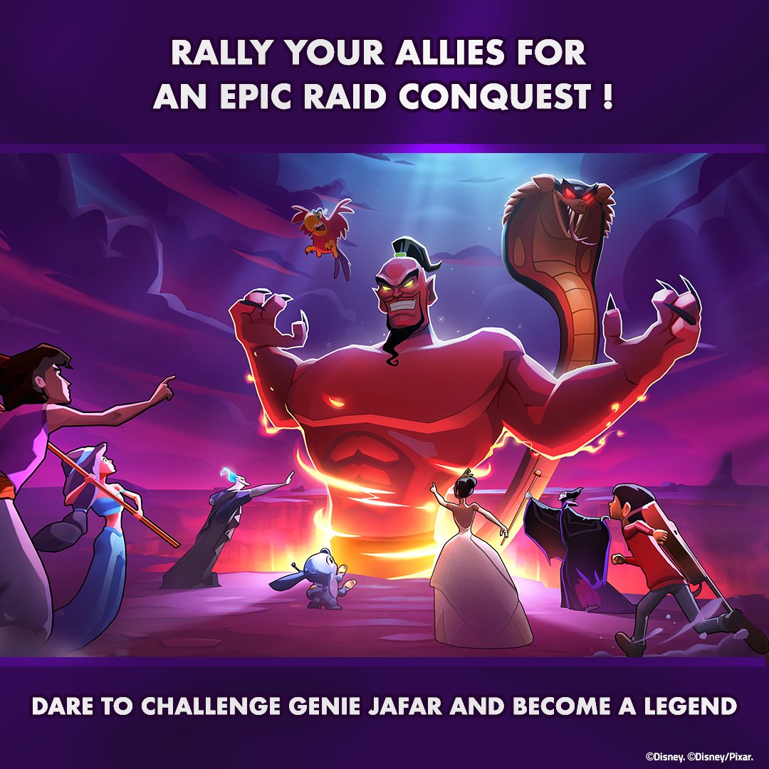 The new Club Raid featuring Genie Jafar is out now! Gather your allies and prepare for an extraordinary adventure filled with challenging trials as you take on a fearsome new boss battle. Only those with courage to face Jafar in the Arena will emerge as true legends.