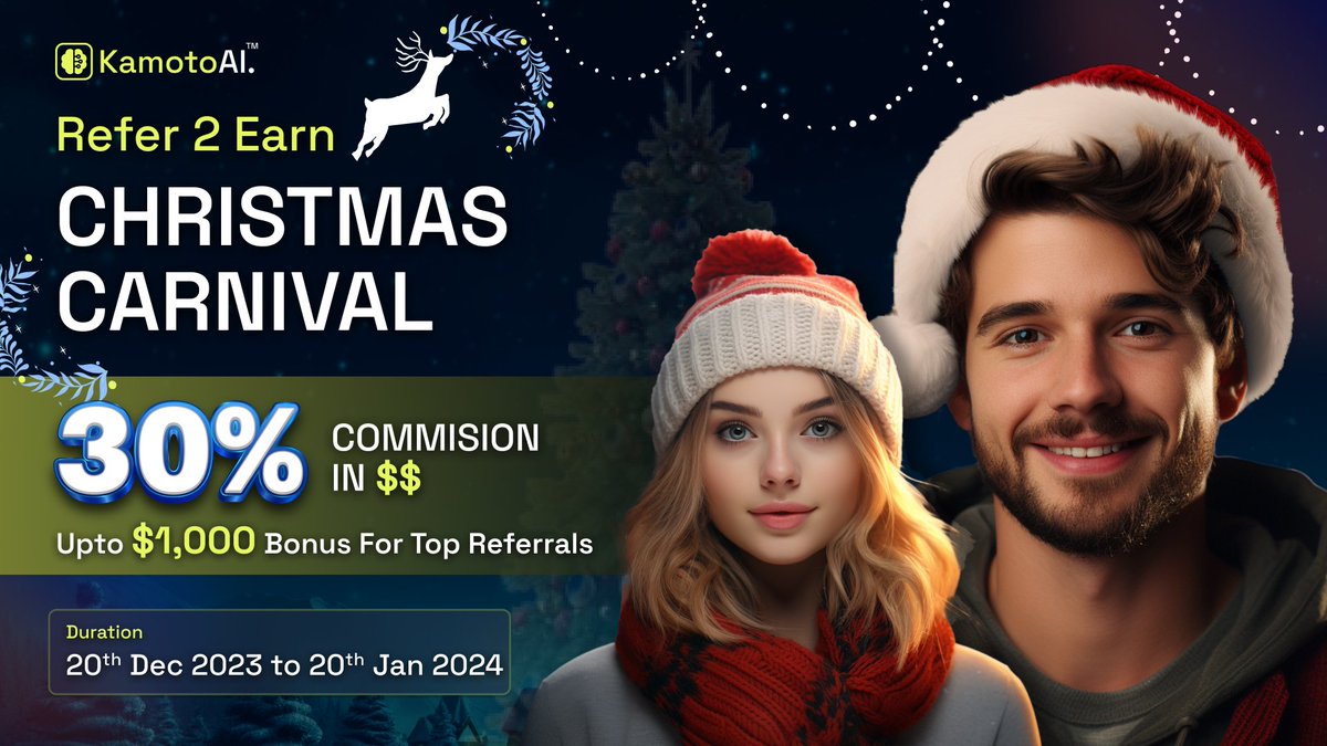 🎄Join the Kamoto AI- Refer 2 Earn Christmas Carnival and receive 30% commission  + Bonus $$ 🎄

 🎉We are hosting an exciting event and inviting you to join us.

👉Join now: gleam.io/qXQGH/kamoto-a…

#kamotoai #REFERRAL #referralrewards #Giveaway