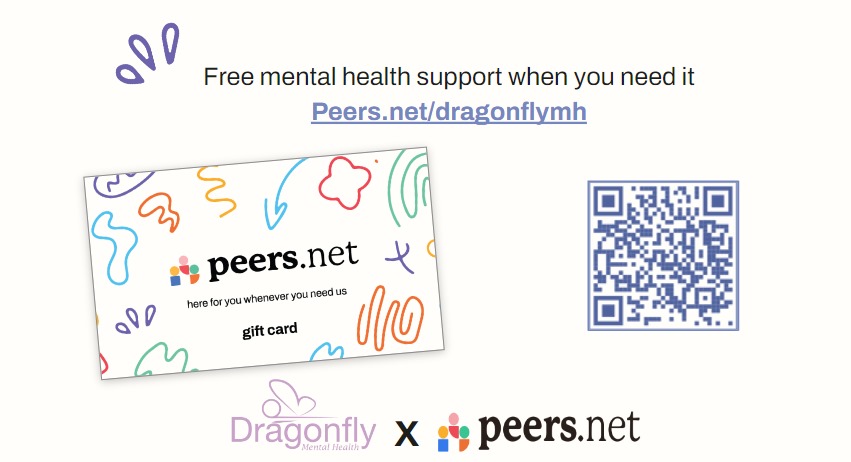 We're thrilled to announce that we've teamed up with Peers.net to offer all of our members FREE peer support sessions! 🎉🎉🎉 Visit Peers.net/dragonflymh, use code DragonflyMH valid for 10 free sessions, and feel the difference!