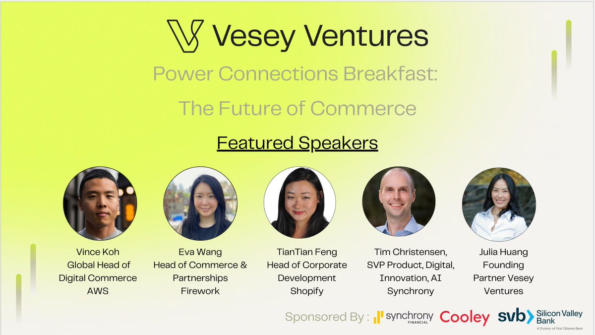📣Commerce Enablement Founders: apply to <a href="/veseyventures/">veseyventures</a> “Future of Commerce” Breakfast (1/16, NYC).  See what <a href="/Shopify/">Shopify</a>, <a href="/awscloud/">Amazon Web Services</a> , <a href="/synchrony/">Synchrony</a> and <a href="/nyc_fireworks/">NYC Fireworks</a>  are doing in AI and meet the biggest names in commerce.
powerconnections.splashthat.com