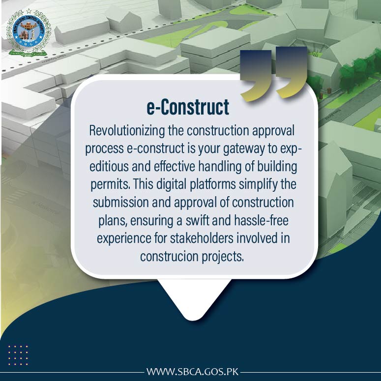 Sbca1979's tweet image. SBCA has introduced a new way for the construction approval process. eConstruct is the gateway to expeditious and effective handling of building permits.

For more information: sbca.gos.pk

#urbandevelopment #econstruct #sbca #Karachi  #Sindh