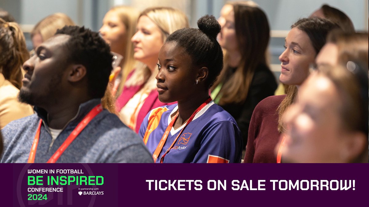 It's almost time - tickets go on sale tomorrow for the #WIFBeInspired Conference 2024 in partnership with @BarclaysFooty 🤩 Join us as we return to @wembleystadium in March! ⏰ General sale tickets go live in 24 hrs 📨 The link to purchase will be sent to WIF members via email
