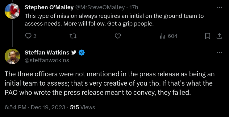 steffanwatkins's tweet image. 🇨🇦 The press release does not call the &quot;3 staff officers&quot; an initial team who will assess anything, or that more will follow. The statement says they are sending 3 officers &quot;to support the (new US) operation&quot;; their deployment on #OpARTEMIS could have already been scheduled.