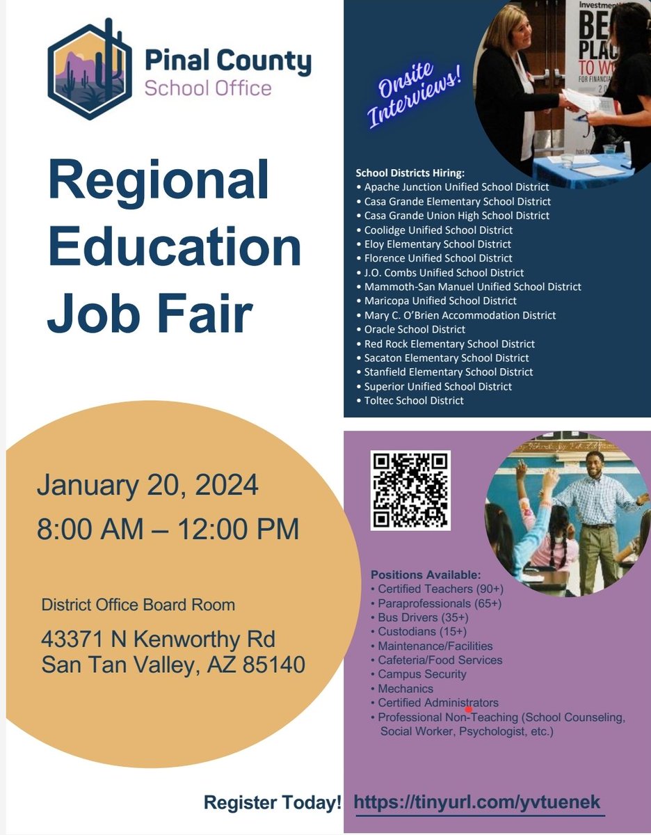 Pinal County is hiring! Join them for a job fair next month! #EducationForAll