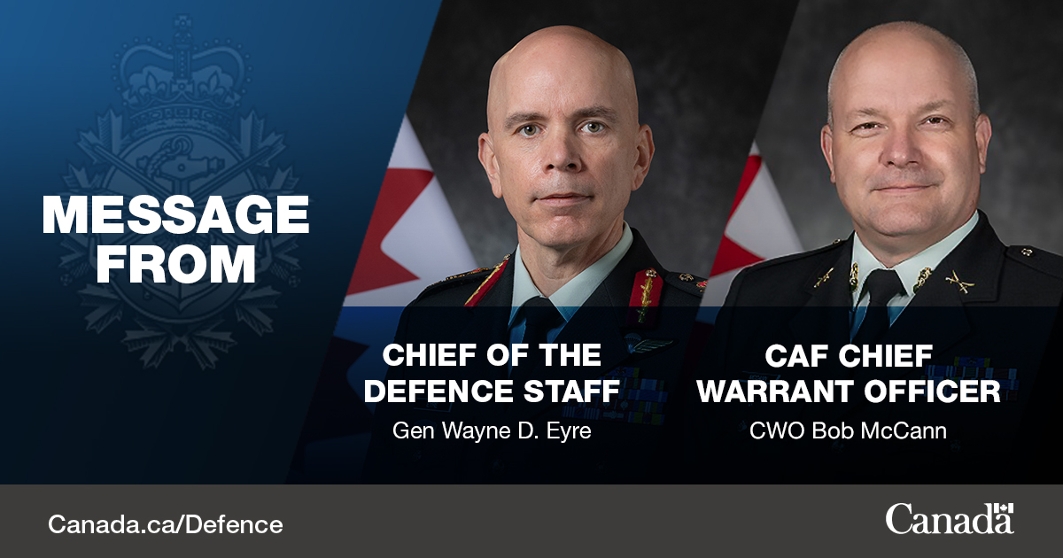 In their end-of-year message, General Eyre, CDS, and CWO McCann, CAF CWO, emphasize the dedication and professionalism of our members while reflecting on their key focus areas. Read their message: canada.ca/en/department-…