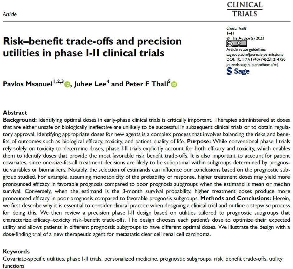 Pleased to share our latest article on why and how drug dose-finding can be tailored to each patient’s risk-benefit trade-offs 👉 journals.sagepub.com/doi/10.1177/17…