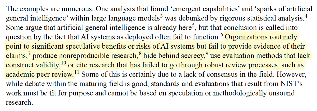 Strong, much-needed statement from @housescience to @NIST on the lack of rigor surrounding many recent claims about ‘AI safety’, and the danger of basing policy and standards on research that is speculative and methodologically unsound: science.house.gov/press-releases…