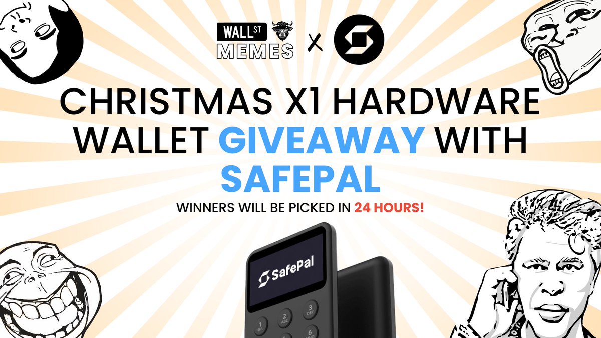 Wall Street Memes (@wallstmemes) on Twitter photo Christmas X1 Hardware Wallet Giveaway 🎄🎁
We have partnered up with <a href="/iSafePal/">SafePal - Crypto Wallet</a> to keep you safe this Christmas!
We are giving away 2 X1 hardware wallets, all you need to do is:
➡️Follow <a href="/wallstmemes/">Wall Street Memes</a> and <a href="/iSafePal/">SafePal - Crypto Wallet</a>
➡️Repost this post
➡️Tag a friend below
The winners will be Christmas X1 Hardware Wallet Giveaway 🎄🎁
We have partnered up with <a href="/iSafePal/">SafePal - Crypto Wallet</a> to keep you safe this Christmas!
We are giving away 2 X1 hardware wallets, all you need to do is:
➡️Follow <a href="/wallstmemes/">Wall Street Memes</a> and <a href="/iSafePal/">SafePal - Crypto Wallet</a>
➡️Repost this post
➡️Tag a friend below
The winners will be