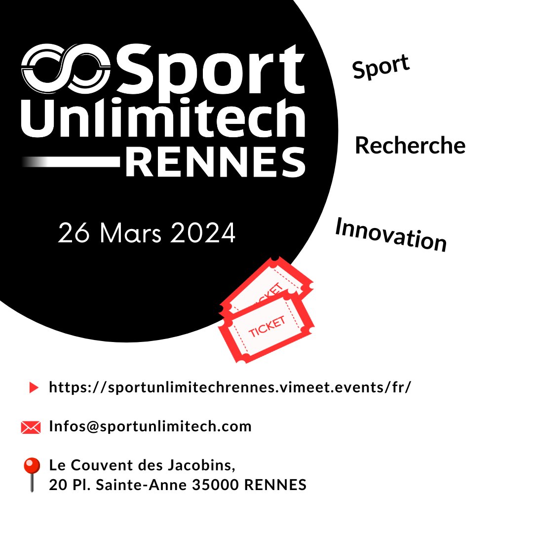 Ne manquez pas l'événement incontournable de Sport Unlimitech à Rennes ! Réservez votre place dès maintenant pour le 26 mars au Couvent des Jacobins, 20 Place Sainte-Anne, 35000 RENNES Inscription : sportunlimitechrennes.vimeet.events/fr/ #SportUnlimitech #Rennes #Sportech