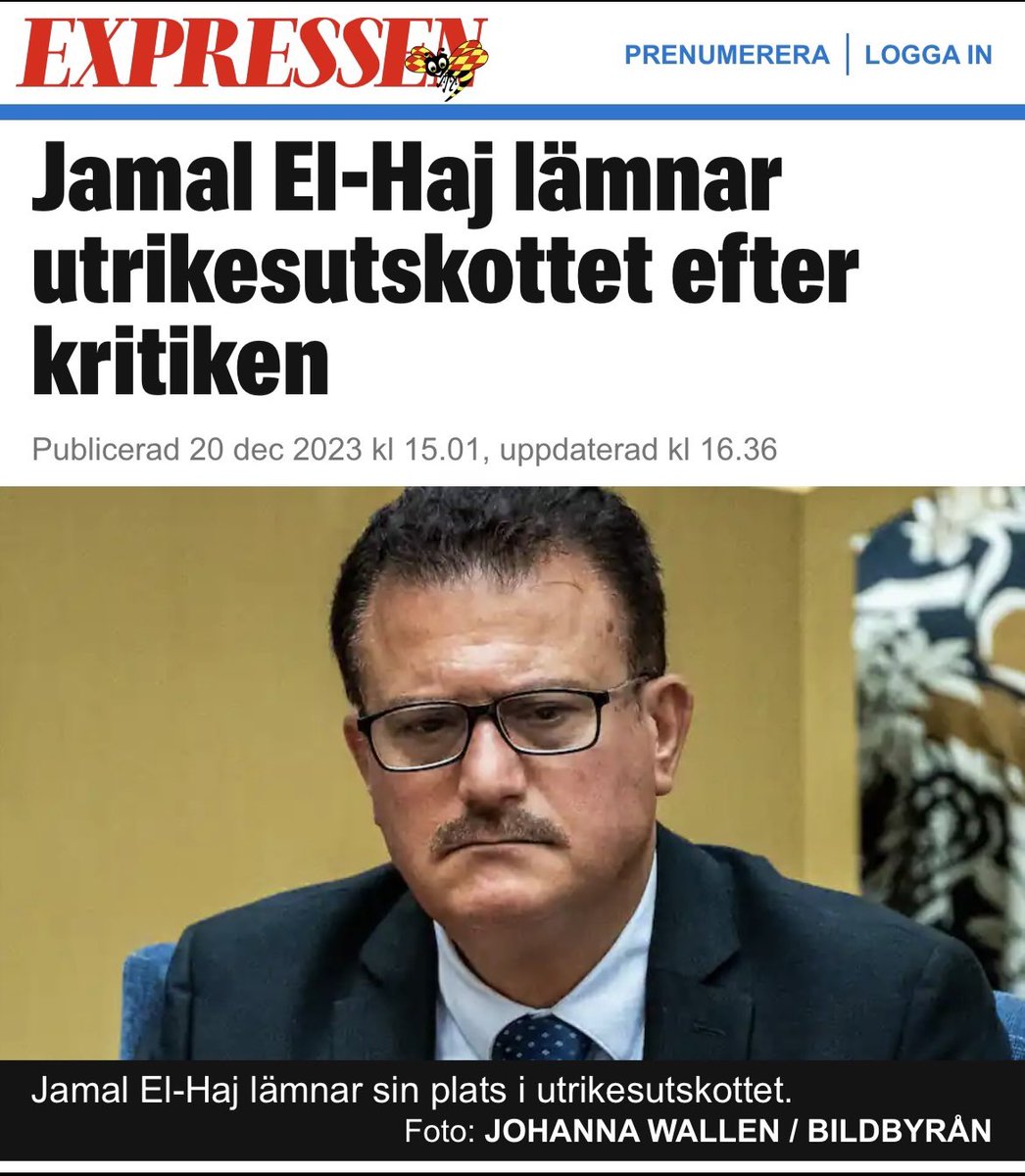 Att Jamal El-Haj lämnar utrikesutskottet betyder ingenting. Han går ju bara vidare till ett annat. Hamaskramare har ingenting i Sveriges riksdag att göra och han bör naturligtvis avsäga sig sitt riksdagsuppdrag. Med omedelbar verkan.