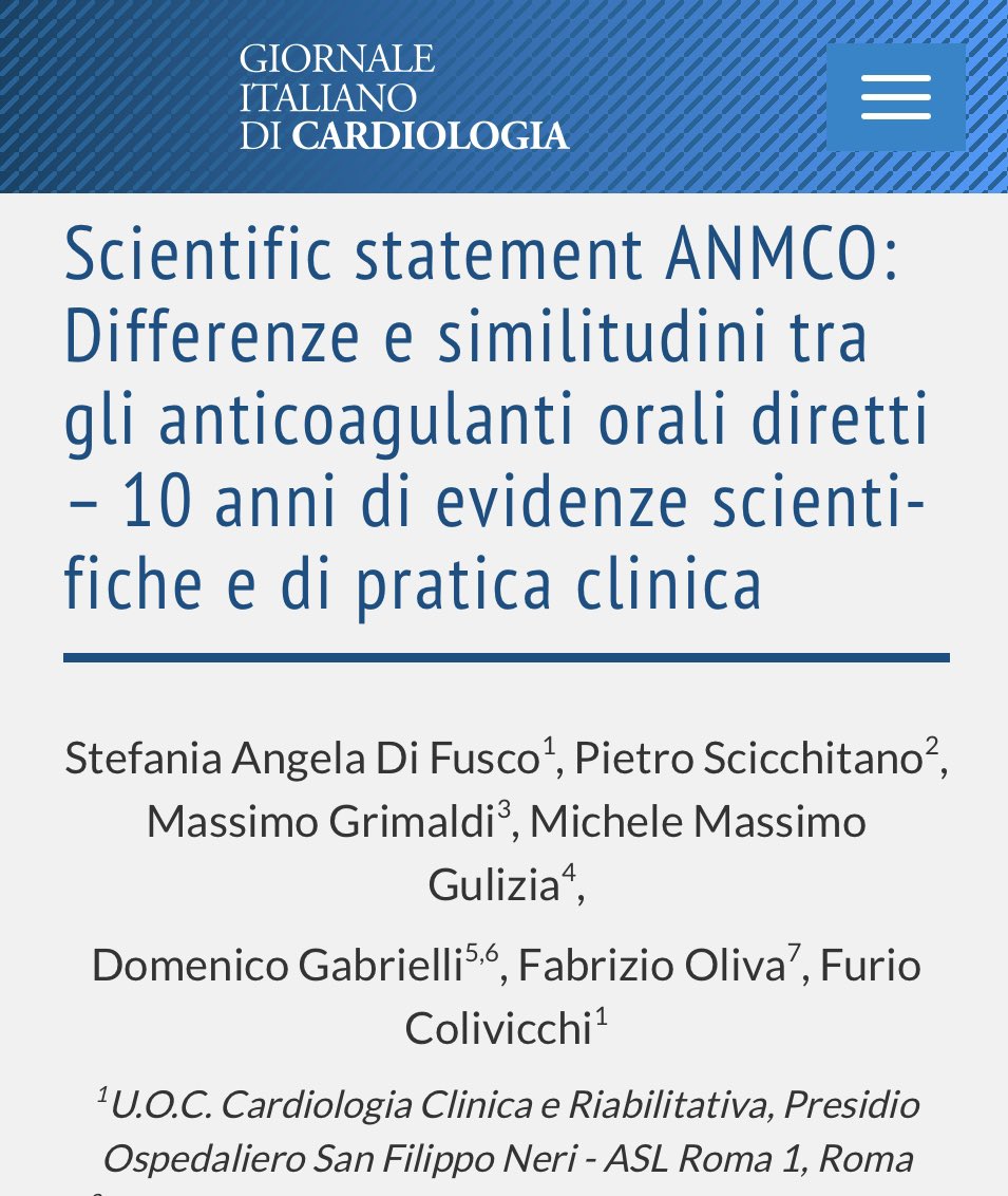 🤔what should we know about #DOAC after 10 years of experience? Discover it on an <a href="/_anmco/">ANMCO</a> statement led by Prof Colivicchi with a wonderful collaboration with <a href="/PietroScicchi83/">Pietro Scicchitano</a> 
👉 giornaledicardiologia.it/archivio/4139/…
<a href="/gitalcardiol/">Giornale Italiano di Cardiologia</a> 
<a href="/ASLRoma1/">ASL Roma 1</a>