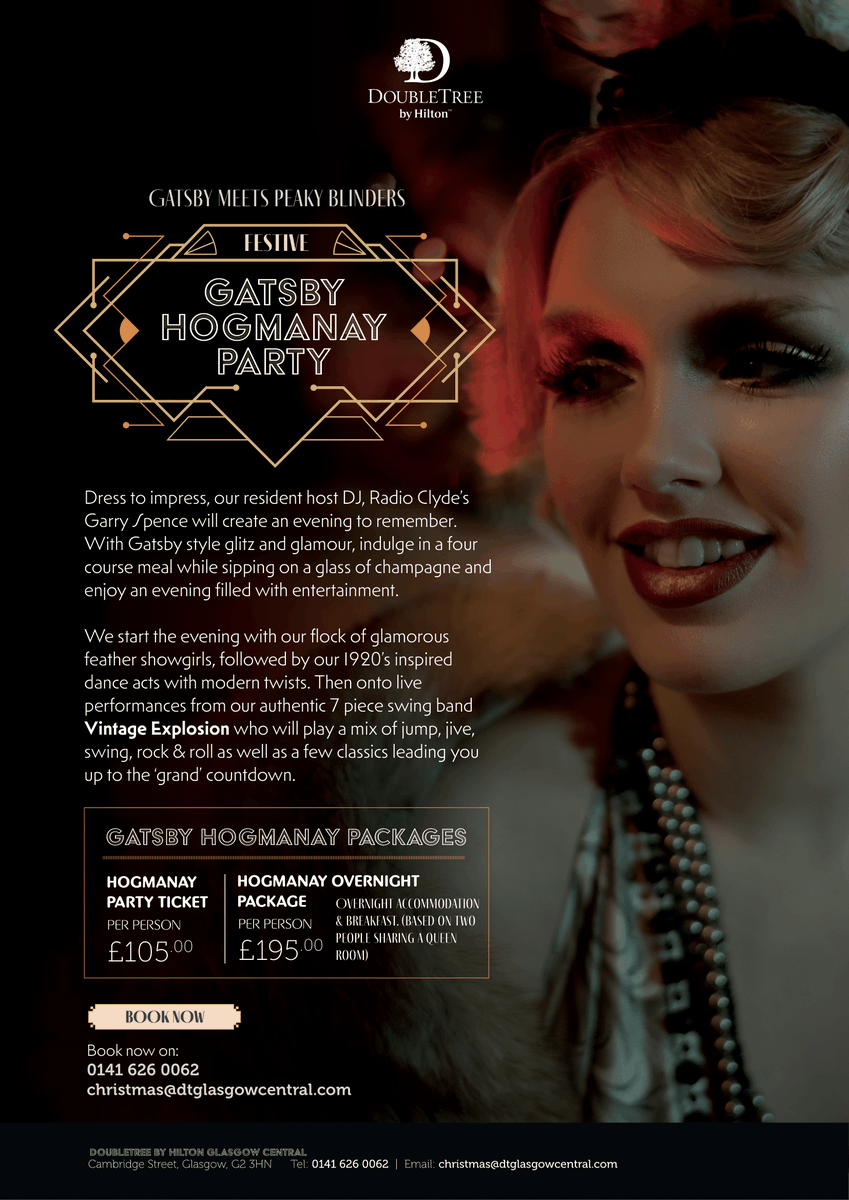 Get ready to ring in the New Year Gatsby style! 🎉🥂 Join us for an unforgettable night of glitz, glamour, and roaring fun at our exclusive Hogmanay Party! ✨ Let's welcome 2024 in true Gatsby fashion! #GatsbyHogmanay #GlasgowCentral #DoubleTreebyHilton