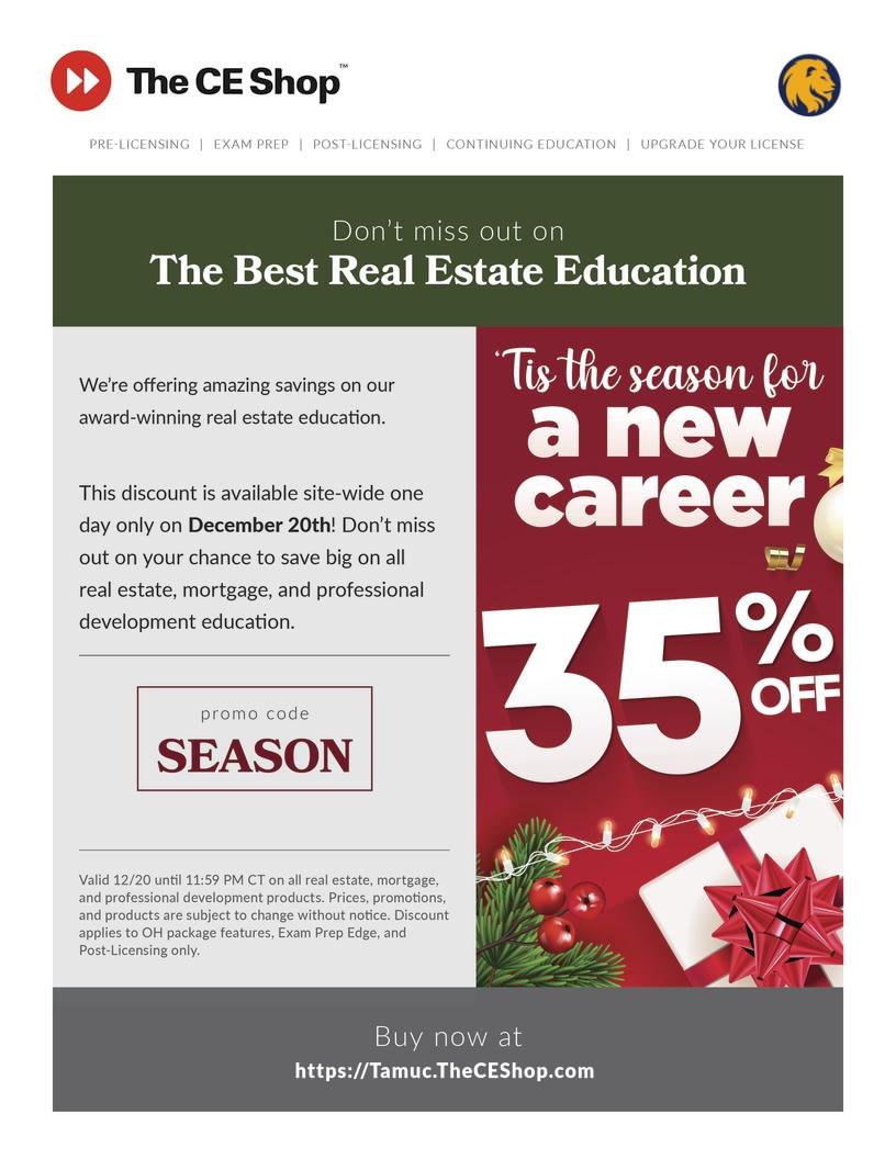 New year new Career! Considering a new career for the new year? At Texas A &amp; M University Commerce our partnership with The CE Shop allows you to do just that on your own time, in the comfort of your own home. #TAMUC #RealEstate