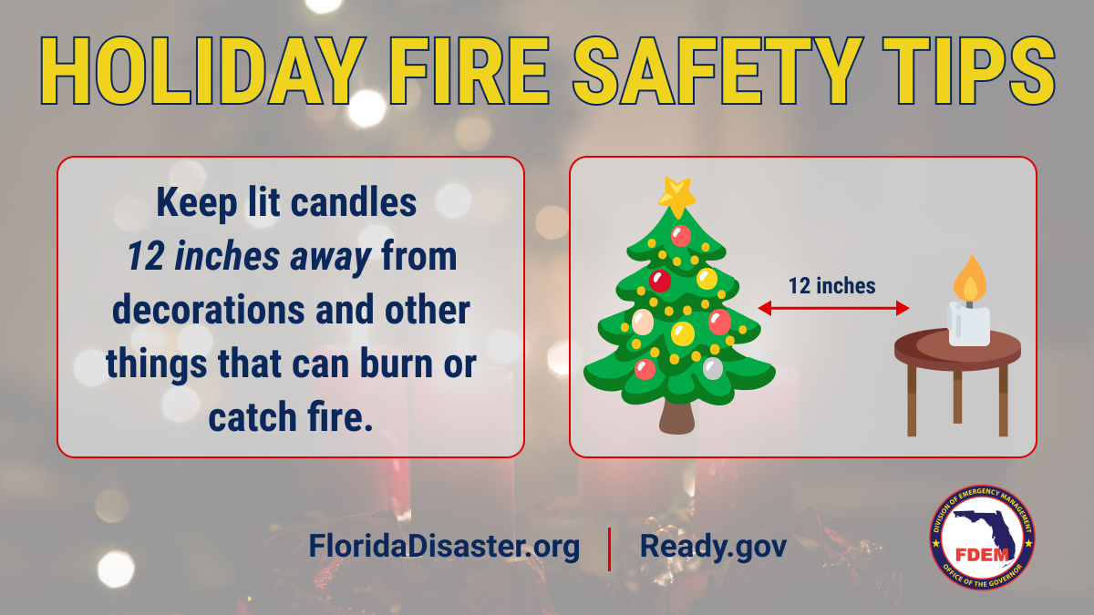 #DYK? December is the peak month for home candle fires. Deck the halls with fire safety this holiday season: 🕯️ Keep candles 12 inches away from things that can burn ‼️ Blow out all candles before you leave the room 💡 Consider using flameless candles in your holiday decorations