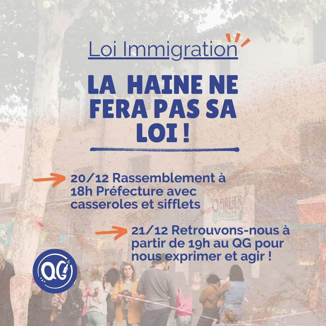 📣🔥 Rassemblement et casserolade ce soir a 18h devant la préfecture de #Montpellier 🔥📣

La #LoiImmigration votée hier a l'assemblée n'est pas la nôtre ! 

Il va falloir être nombreux.euses !!!!!!!!!